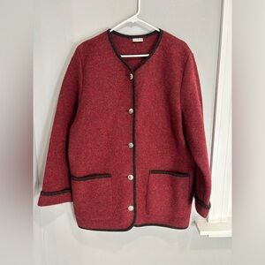 VINTAGE LL Bean Button Up Pockets 100% Pure Wool Red Jacket Coat Blazer  L/XL